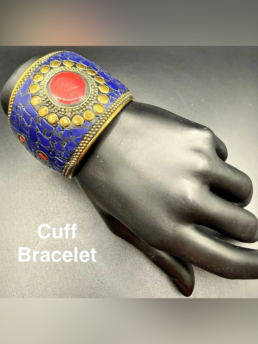Blue & Gold Mosaic Cuff Bracelet